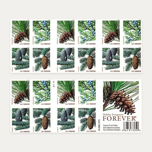2010 Holiday Evergreens stamp booklet front and back